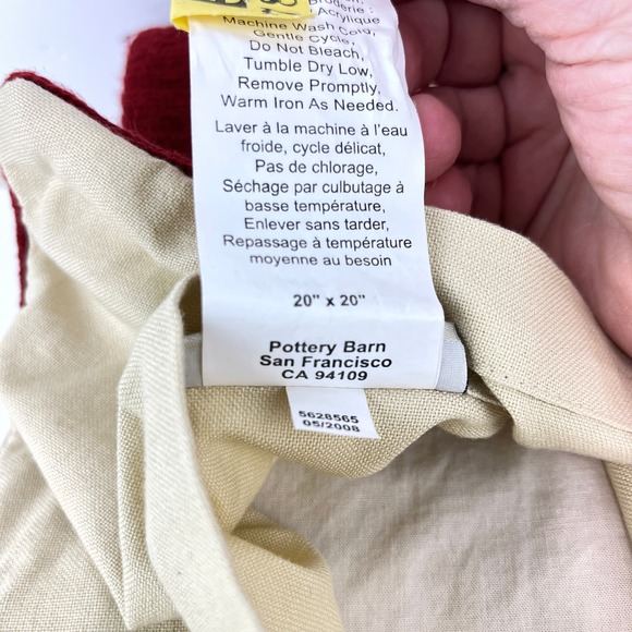 Pottery Barn Red Scroll Chain Stitch 20 in Pillow Cover - Picture 5 of 6